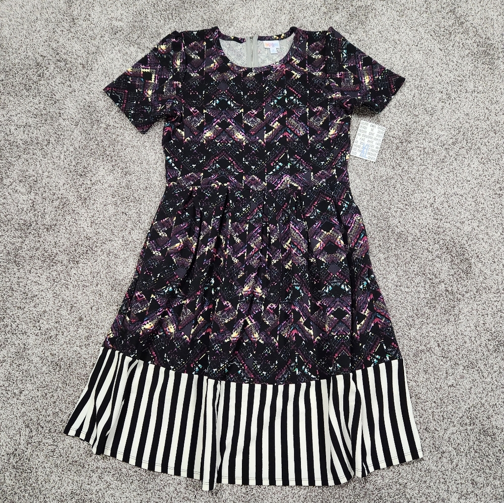 LulaRoe Amelia Tribal & Striped Midi Short Sleeve Dress
